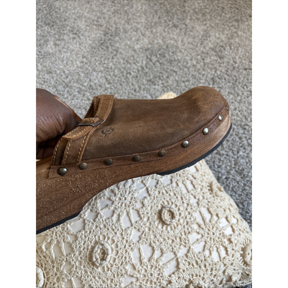 Born Origin Women 10 Brown Leather Mule Clog Studded Buckle Slip On Boho Western - Picture 5 of 16